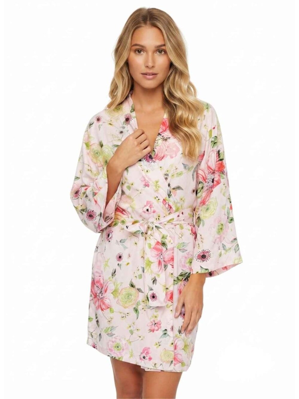 Plum Pretty Sugar Pink Floral Wrap Kimono Robe Size Small 39681